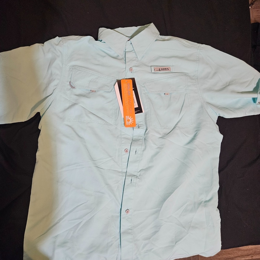 Habit Mens Short Sleeve Fishing Shirt Limpet Shell Blue‎ UPF 40+ Size M TS1155